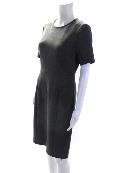 Elie Tahari Womens Faux Suede Short Sleeves Sheath Dress Gray Size 8