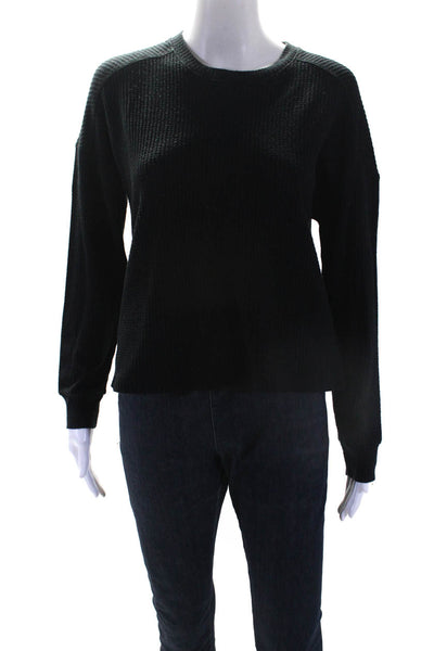 ATM Womens Split Hem Round Neck Long Sleeve Thermal Top T-Shirt Black Size XS