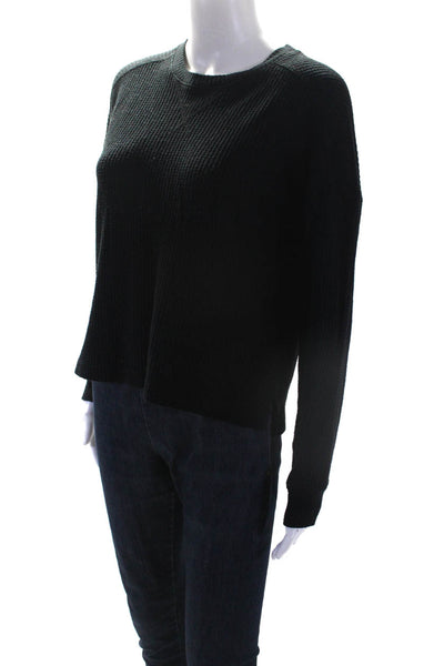 ATM Womens Split Hem Round Neck Long Sleeve Thermal Top T-Shirt Black Size XS