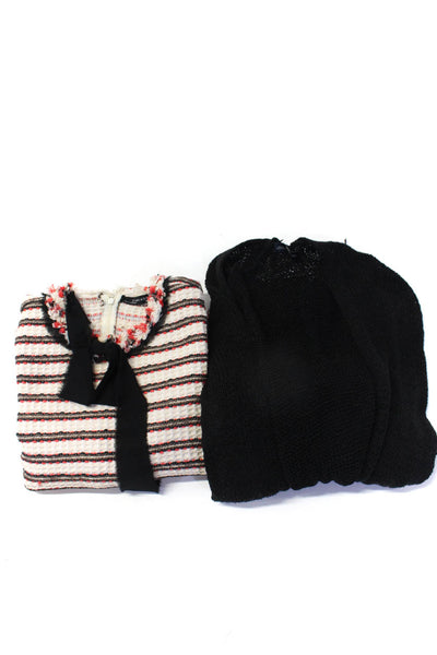 Zara Womens Open Knit Tassel Trim Cardigan Sweater Black Size M XS Lot 2
