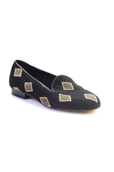 Van Eli Womens Embroidered Diamond Print Low Cuban Heel Loafers Black Size 7.5