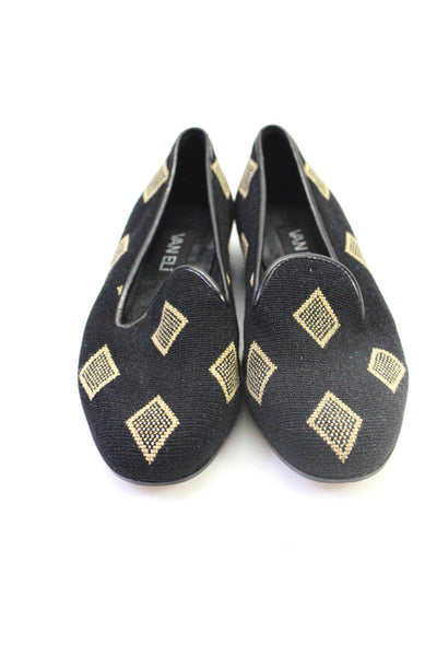 Van Eli Womens Embroidered Diamond Print Low Cuban Heel Loafers Black Size 7.5