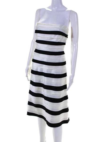 BCBGMAXAZRIA Womens White Black Layered Strapless Fit & Flare Dress Size 6