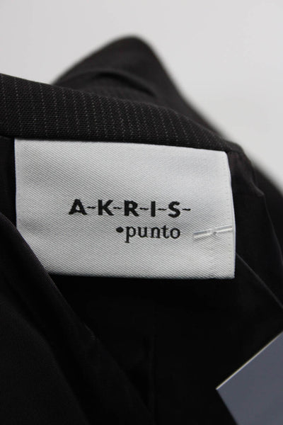 Akris Punto Womens Brown Wool Pinstriped Three Button Long Sleeve Blazer Size 16