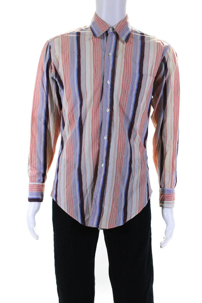 Tracy Feith Mens Cotton Striped Long Sleeve Button-Down Shirt Multicolor Size M