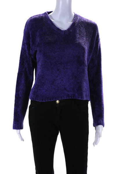 Moda International Womens Chenille V Neck Pullover Sweater Purple Size Small