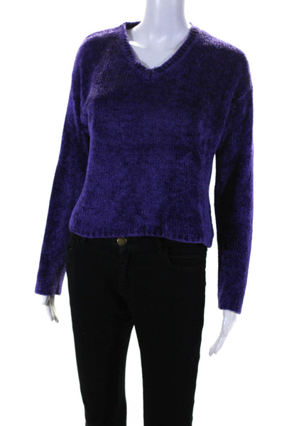 Moda International Womens Chenille V Neck Pullover Sweater Purple Size Small