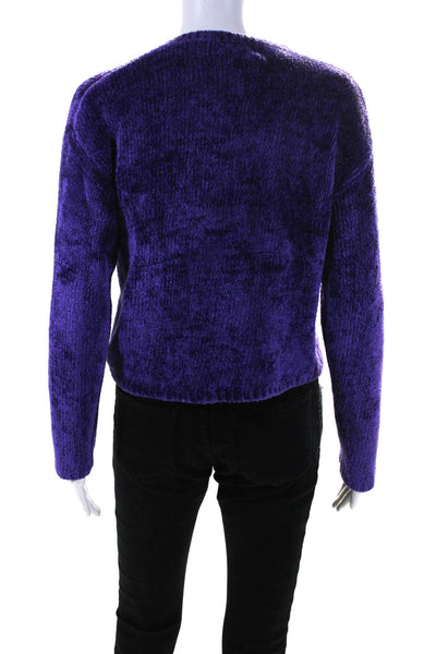 Moda International Womens Chenille V Neck Pullover Sweater Purple Size Small