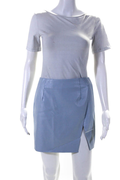 Superdown Womens Unlined Slit Faux Leather Mini Pencil Skirt Light Blue Medium