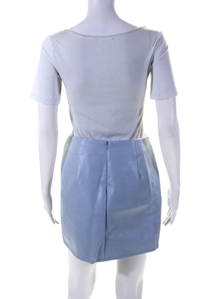 Superdown Womens Unlined Slit Faux Leather Mini Pencil Skirt Light Blue Medium