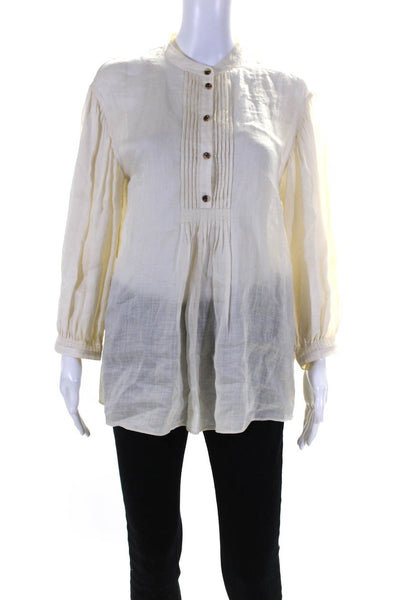 Lafayette 148 New York Womens Sheer Cotton 1/2 Button Up Blouse Top Biege Size S