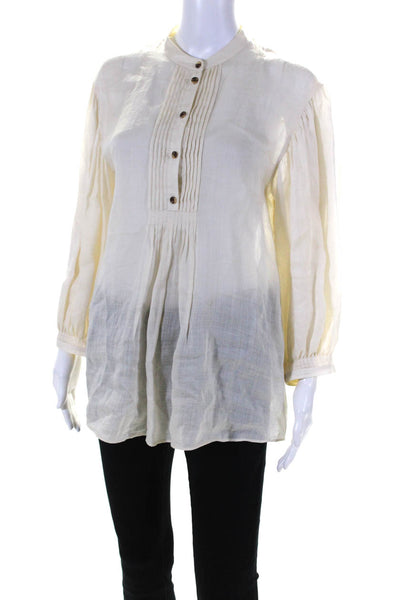 Lafayette 148 New York Womens Sheer Cotton 1/2 Button Up Blouse Top Biege Size S