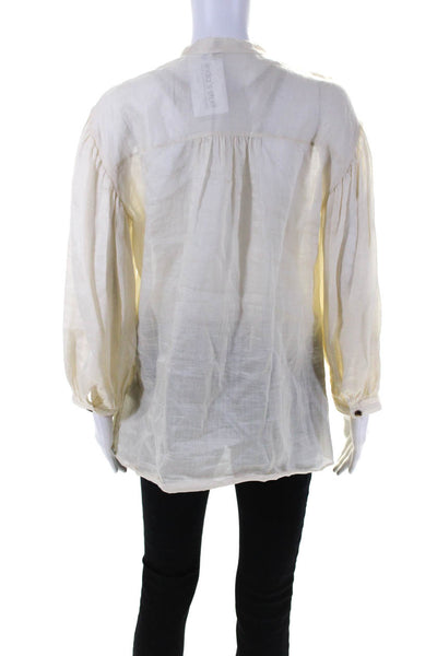 Lafayette 148 New York Womens Sheer Cotton 1/2 Button Up Blouse Top Biege Size S