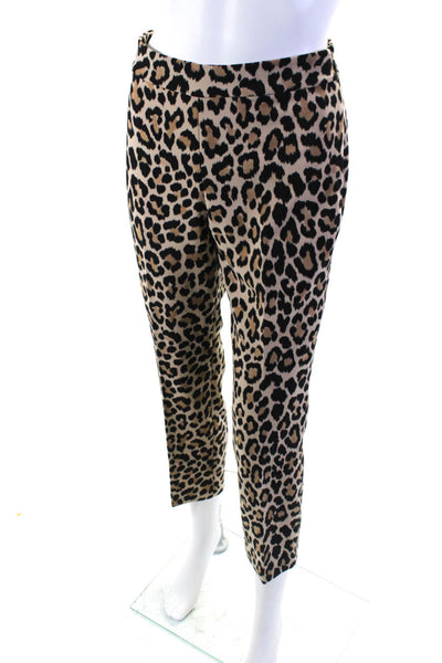 Kate Spade New York Womens Animal Print Straight Leg Side Zip Pants Beige Size 0