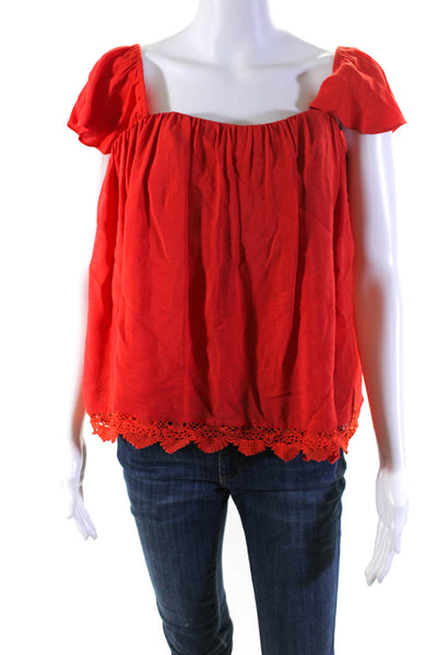 Lovers + Friends Womens Embroidered Off The Shoulder Blouse Top Red Size S