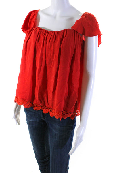 Lovers + Friends Womens Embroidered Off The Shoulder Blouse Top Red Size S