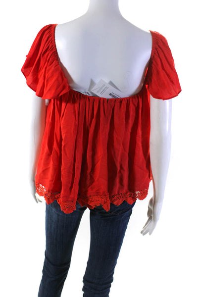 Lovers + Friends Womens Embroidered Off The Shoulder Blouse Top Red Size S