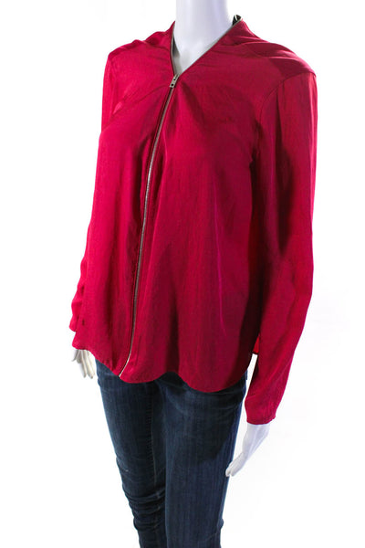 Rag & Bone Womens Ribbed V-Neck Long Sleeve Zip Up Blouse Top Pink Size M