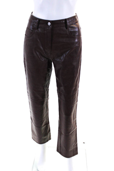 Miaou Womens Zipper Fly High Rise Wide Leg Faux Leather Pants Brown Size Small