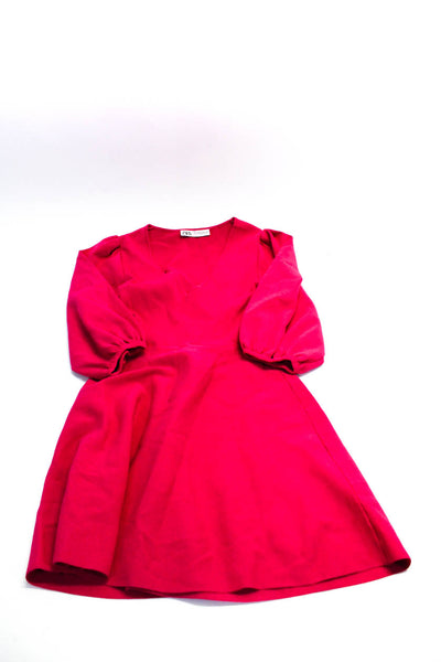 Zara Women's Puff Sleeve V-Neck A-line Dress Pink Size M S, Lot 2