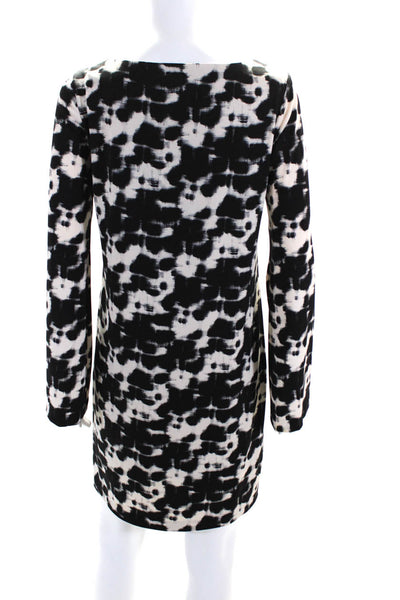 Nicole Miller Women's Long Sleeve Abstract Print Shift Dress Black Size P