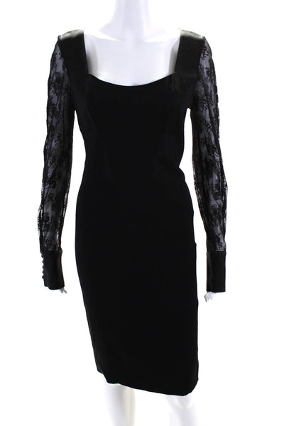 Gio Guerreri Women's Square Neck Lace Long Sleeve Sheath Dress Black Size M