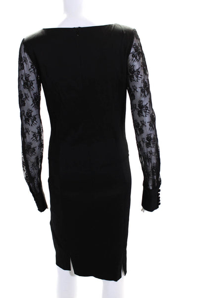 Gio Guerreri Women's Square Neck Lace Long Sleeve Sheath Dress Black Size M