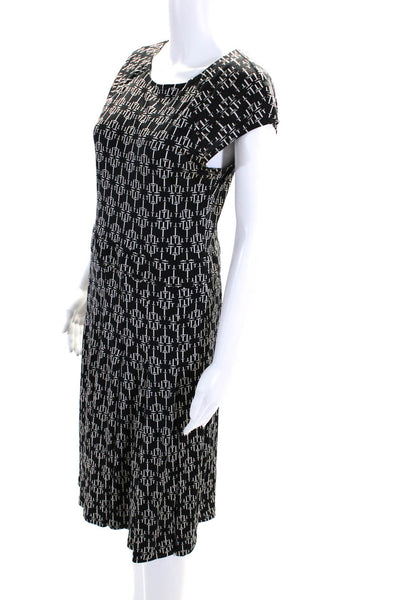 Tory Burch Women's Abstract Print Short Sleeve Midi Shift Dress Black Size M