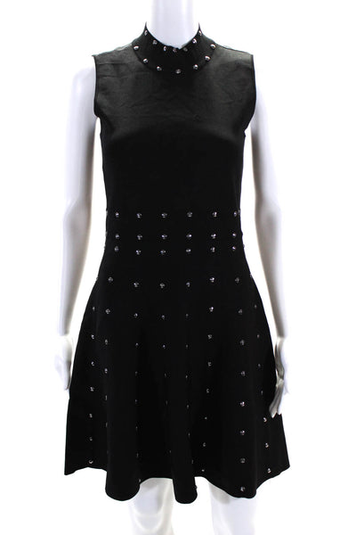 parker Women's Mock Neck Sleeveless Studded A-line Dress Black Size M