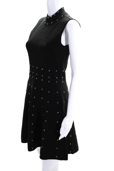 parker Women's Mock Neck Sleeveless Studded A-line Dress Black Size M