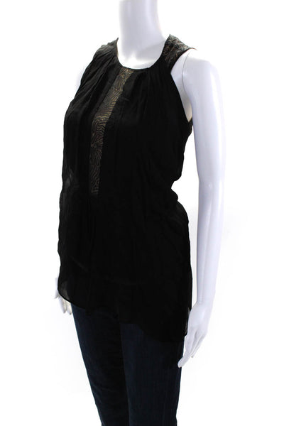 Halston Heritage Women's Sleeveless Lace Trim Asymmetric Blouse Black Size XS