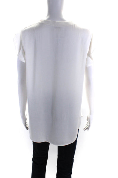 Kate Spade Women's V-Neck Ruffle Short Sleeve Blouse White Size L