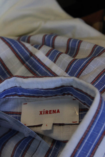 Xirena Womens Striped Cuffed Short Sleeved Button Down Shirt Blue White Size L