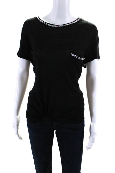 Generation Love Womens Chain Trim Tied Front Short Sleeved T Shirt Black Size L