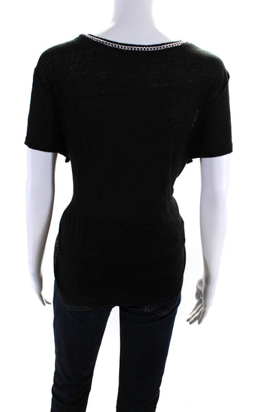 Generation Love Womens Chain Trim Tied Front Short Sleeved T Shirt Black Size L