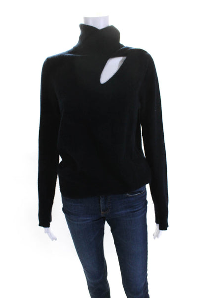 ALC Womens Tight Knit Cutout Shoulder Slim Turtleneck Sweater Navy Blue Size M