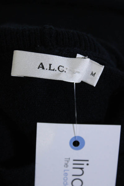 ALC Womens Tight Knit Cutout Shoulder Slim Turtleneck Sweater Navy Blue Size M