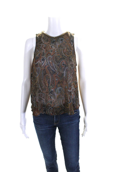 ASTR Womens Beaded Paisley Print Sleeveless Blouse Top Multicolor Size S