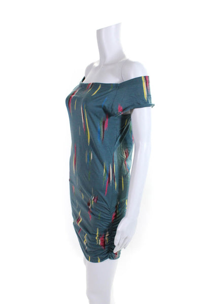 Charlotte Ronson Womens Blue Printed Scoop Neck Sleeveless Bodycon Dress Size XS