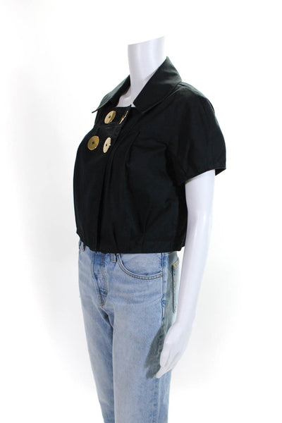 La Rok Womens Black Cotton Double Breasted Short Sleeve Bolero Jacket Size M