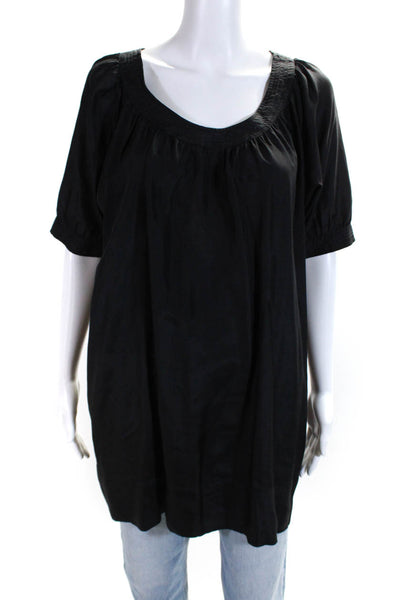 Graham & Spencer Womens Black Silk Scoop Neck Short Sleeve Blouse Top Size S