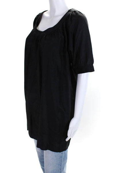 Graham & Spencer Womens Black Silk Scoop Neck Short Sleeve Blouse Top Size S