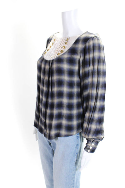 3.1 Phillip Lim Womens Purple Plaid Boat Neck Long Sleeve Blouse Top Size 0