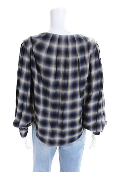 3.1 Phillip Lim Womens Purple Plaid Boat Neck Long Sleeve Blouse Top Size 0