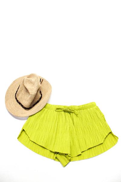 Anthropologie FP Movement Womens Panama Hat Shorts Beige Green Size OS XS Lot 2