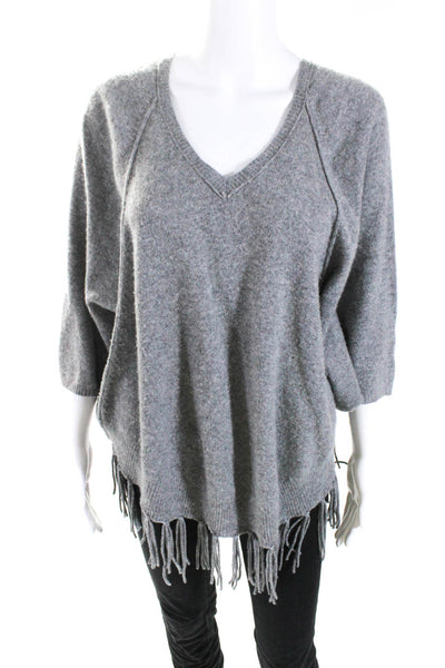 Velvet by Graham & Spencer Womens Fringed Dolman Sleeved Sweater Gray Size XS