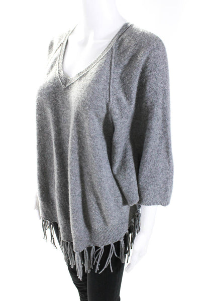 Velvet by Graham & Spencer Womens Fringed Dolman Sleeved Sweater Gray Size XS