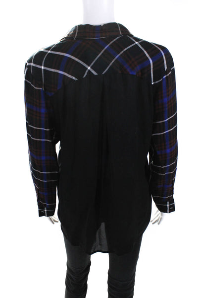 L'Agence Womens Black Brown Plaid Long Sleeve Button Down Shirt Size M