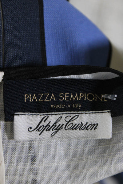 Piazza Sempione Womens Blue Striped V-Neck Belt Sleeveless Shift Dress Size 46