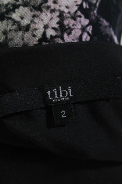 Tibi Womens Silk Floral Print V Neck Tank Top Black Multi Colored Size 2